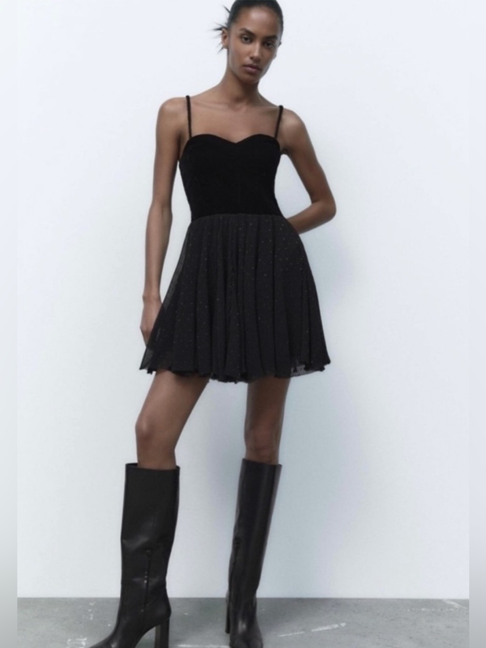 NWT 🦋Zara Mini Strapless Dress Velvet Mesh Dotted Sweetheart Neckline🦋